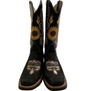 Sunflower-embroidered Square-toe Cowgirl Boots Size 3UK